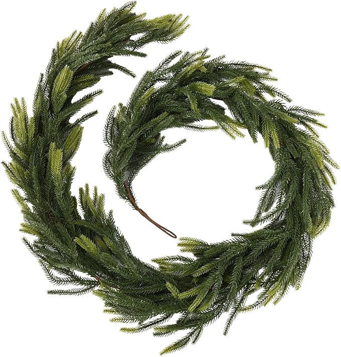 Sherika 2PCS 6 FT Artificial Norfolk Pine Garlands,Real Touch Gradient Chirsmas Garland, Faux Pine Garland for Indoor Chrismas Decoration Table DIY Wall Decor