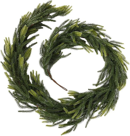 Sherika 2PCS 6 FT Artificial Norfolk Pine Garlands,Real Touch Gradient Chirsmas Garland, Faux Pine Garland for Indoor Chrismas Decoration Table DIY Wall Decor