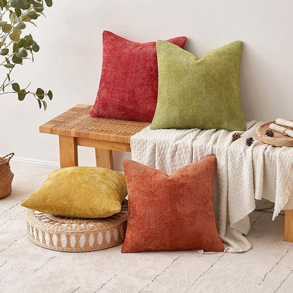 MIULEE Pack of 4 Fall Burnt Orange Throw Pillow Covers 18x18 Inch Yellow Green Soft Decorative Chenille Pillows Farmhouse Accent Cushions for Boho Home Decor Spring Bedroom Living Room