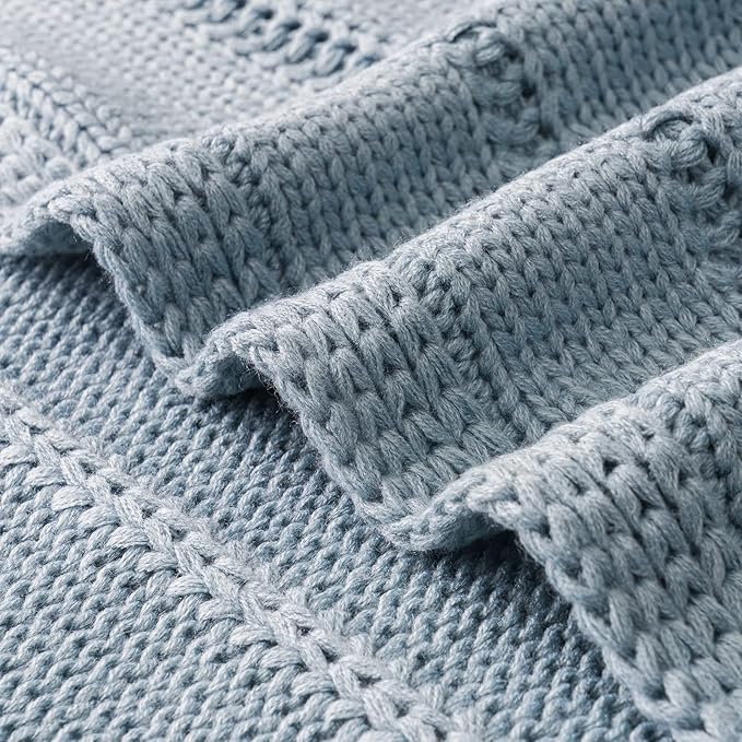 RECYCO Cable Knit Blue Throw Blanket, Super Soft Warm Cozy Decorative Knitted Throw Blanket 2.3LB for 50"x60"