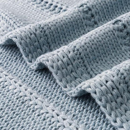 RECYCO Cable Knit Blue Throw Blanket, Super Soft Warm Cozy Decorative Knitted Throw Blanket 2.3LB for 50"x60"