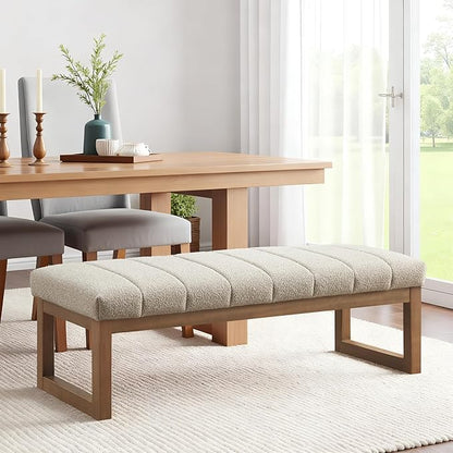 52.7" Bedroom Bench for End of Bed, Modern Upholstered Teddy Fabric Entryway Bench & Dining Bench, Footrest Stool Bench with Solid Wood Frame for Bedroom, Living Room (Camel)