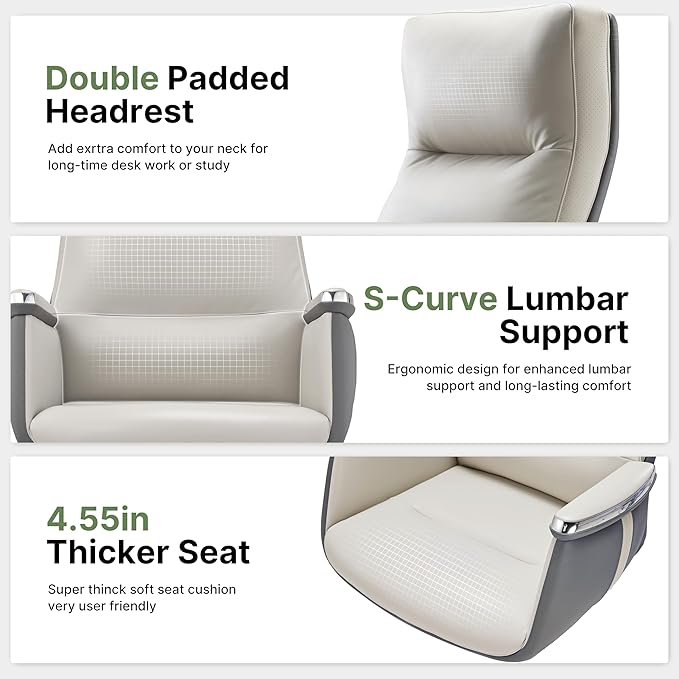 EUREKA ERGONOMIC Royal II Executive Office Chair High Back, Big and Tall with Extra Wide Seat, Silicone Leather Desk Chair Computer Chair, Modern Office Chair Home Desk Chairs - Beige Gray