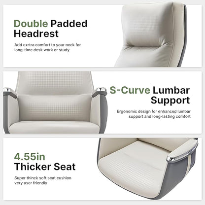 EUREKA ERGONOMIC Royal II Executive Office Chair High Back, Big and Tall with Extra Wide Seat, Silicone Leather Desk Chair Computer Chair, Modern Office Chair Home Desk Chairs - Beige Gray
