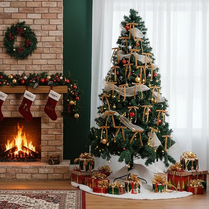 AYGXU 30pcs Velvet Bows for Christmas Tree Decorations,Twist tie Bows,Vintage Christmas Bow Decor,premade Bow for Gift Wrapping,Table,Garland,Fireplace Decor.Khaki(5/8" W,5.1 * 7in)