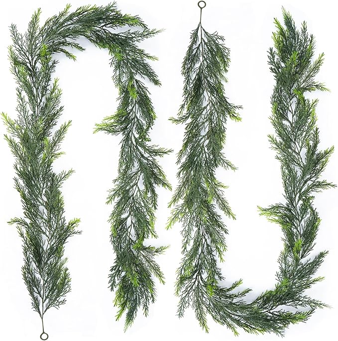2 Pack Artificial Christmas Garland Decoration 5.9 Ft Norfolk Pine Garland Winter Garland for Fireplace Stairs Cabinet Home Table Outdoor Decor