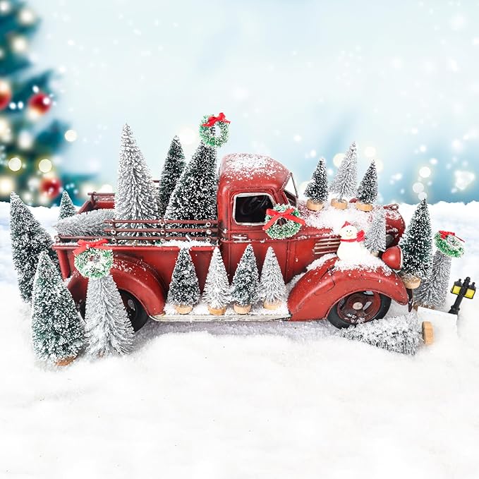 Mini Christmas Tree, Small Pine Tree with Wooden Bases for Xmas Holiday Party Home Tabletop Tree Decor (Silver/Green 30pcs)