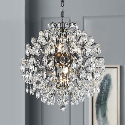 Bestier Modern Pendant Black Chandelier Crystal Raindrop Lighting Ceiling Light Fixture Lamp for Dining Room Bathroom Bedroom Livingroom 6 E12 Bulbs Required D19 in x H21 in