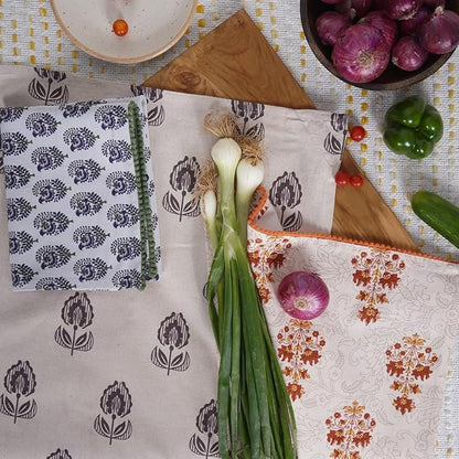 TARAN LIVING Printed Kitchen Dish Bar and Tea Towels Cotton, 18x28 inch with Trims, Cotton Dish Towel Sets (Multicolor Motif, Set of 3)