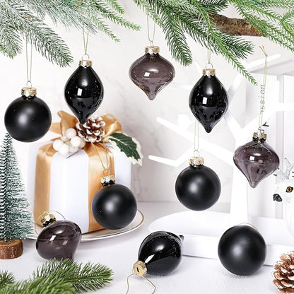 Zomiboo 12 Pcs Black Glass Christmas Ball Ornaments Set 3.15" Hanging Shatterproof Glass Bulbs for Christmas Tree Baubles Bulk for Holiday Xmas Tree Decorations Gifts