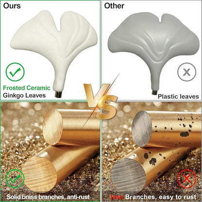 39" Dining Room Modern Leaf Chandelier, Gold Branch Chandeliers with Ceramic Ginkgo Leaves, 5-Light Hanging Brass Pendant Light Fixture for Living Room, Dining Room, Foyer High Ceiling