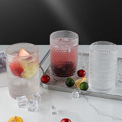 Hobnail Drinking Glasses Set,16 Oz Vintage Embossed Glass Tumbler for Cocktail, Beer, Juice, Water, Whiskey and Kitchen Glassware,6pack
