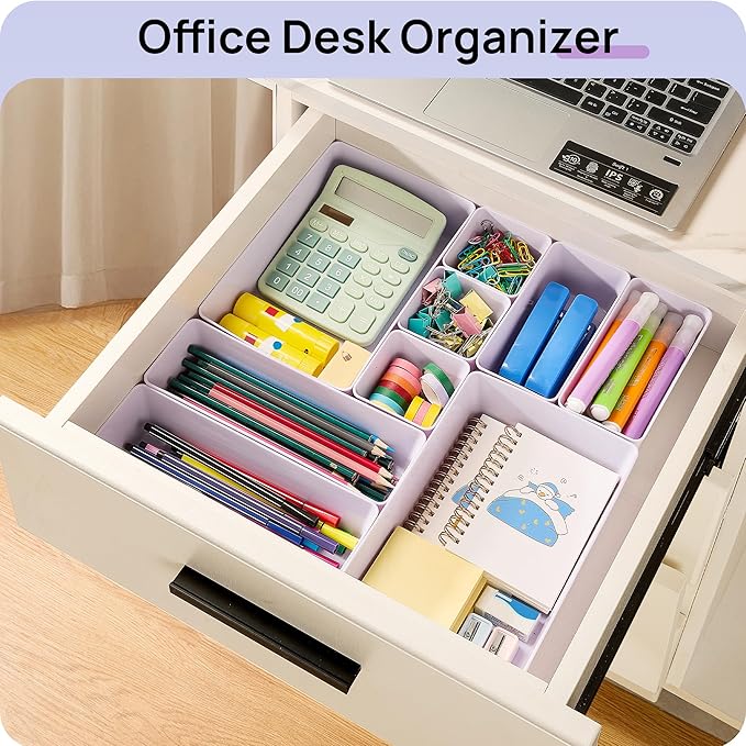 Vtopmart 25 PCS Plastic Drawer Organizers Set, 4-Size Versatile Bathroom and Vanity Drawer Organizer, Storage Bins for Makeup, Bedroom, Kitchen Gadgets Utensils and Office