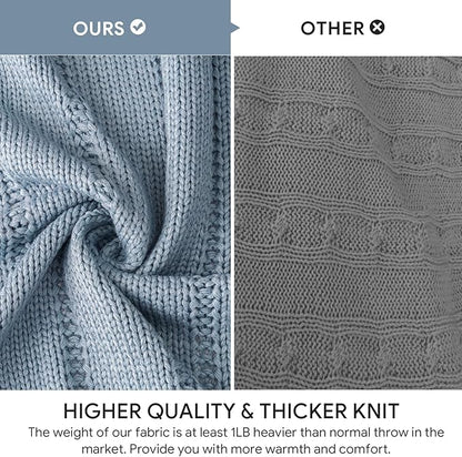 RECYCO Cable Knit Blue Throw Blanket, Super Soft Warm Cozy Decorative Knitted Throw Blanket 2.3LB for 50"x60"