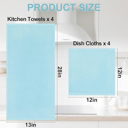 Homaxy 100% Cotton Kitchen Towels and Dishcloths Set, 12 x 12 Inches and 13 x 28 Inches, Set of 8 Bulk Kitchen Towels Set, Ultra Soft Absorbent Dish Cloths for Washing Dishes, Sky Blue