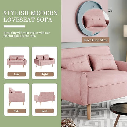 Vongrasig Small Modern Loveseat Sofa 47" Mid Century Linen 2 Seat Couch Tufted Love Seat, Pink