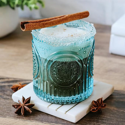Kate Aspen Ribbed Retro Arch Floral Aqua Blue Drinking Glasses Set of 6, (10 oz) Vintage Glassware Set Cocktail Glass Set, Juice Glass, Water Cups | Great Hostess Gift & Gift for New Home Owners