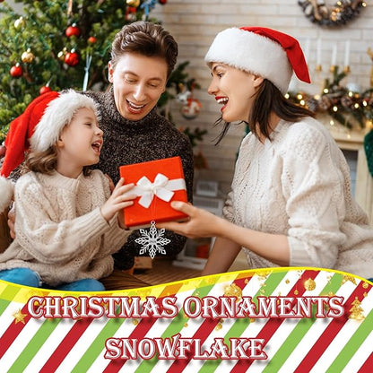 Zhengmy 8 Pieces Christmas Ornaments 2025 Solid Pewter Christmas Tree Ornament Metal Gnomes Santa Angel Snowman Hanging Craft Xmas Gifts with Red Bags(Snowflake)