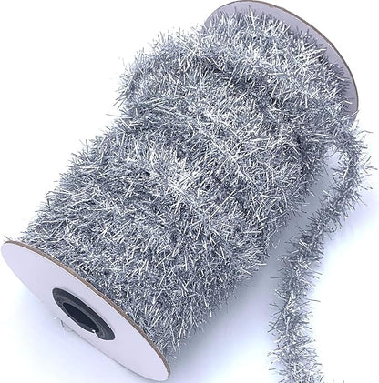 50 Yards Silver Metallic Tinsel Christmas Garland Tinsel Bibbon for Christmas Tree,Wedding Birthday Party Decorations Supplies (Silver)