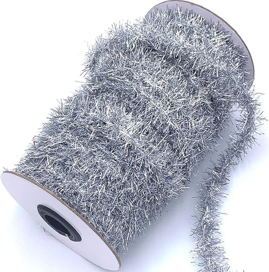 50 Yards Silver Metallic Tinsel Christmas Garland Tinsel Bibbon for Christmas Tree,Wedding Birthday Party Decorations Supplies (Silver)