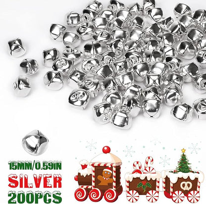 Augshy 200 Pieces Jingle Bells 3/5Inch Craft Bell Bulk for Christmas Home and Pet Decorations Xmas Decor Party Favors Supplies (Silver)