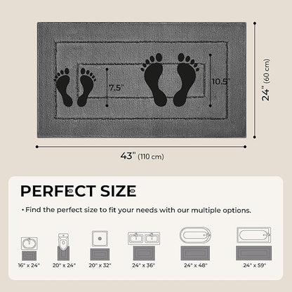 GRANNY SAYS Large Bathroom Rugs Non Slip Washable, 24" x 43", Water Absorbent Bath Mats for Bathroom, Thick Soft Shaggy Bath Rug, Microfiber Shower Room Floor Mat Decor, Deep Gray