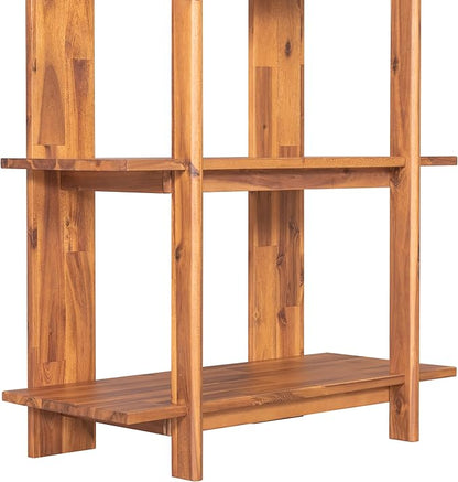 Merax 4 Shelf Narrow Bookcase H-70 L-33 Acacia Wood Open Bookshelf, Contemporary Farmhouse Style Display Storage Shelf for Home Office Studio, Teak Finish