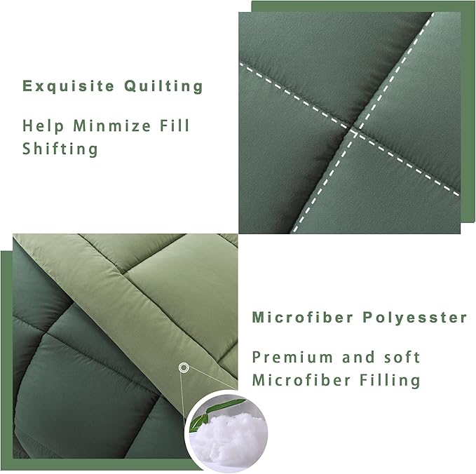 DOWNCOOL Full Size Comforter Sets -All Season Bedding Comforters Sets with 2 Pillow Cases -3 Pieces Bed Set Down Alternative Comforter Set -Double Green Bedding Sets Full(82"x86")