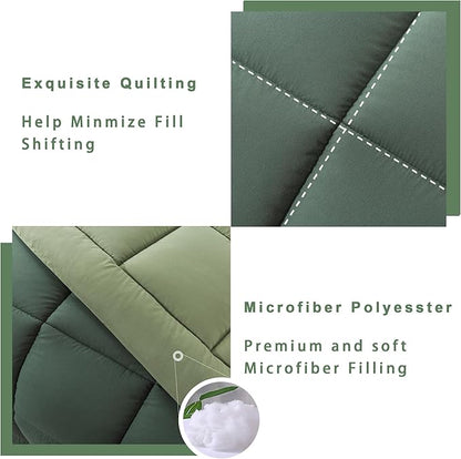 DOWNCOOL Queen Comforter Set -All Season Bedding Comforters Sets with 2 Pillow Cases-3 Pieces Bedding Sets Queen -Down Alternative Double Green Queen Size Comforter Sets(88"x90")
