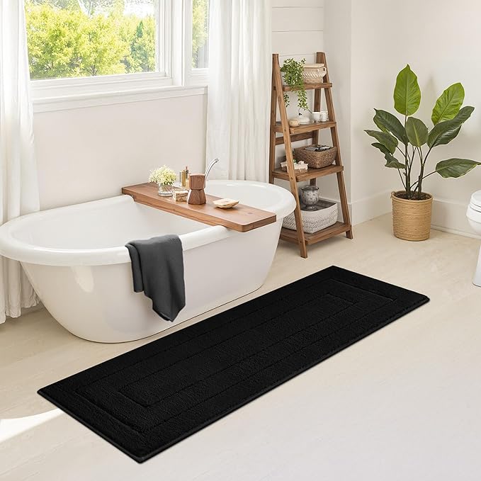 GRANNY SAYS Bathroom Rug Mat, Bath Mats for Bathroom Non-Slip, Super Soft and Water Absorbent, Extra Large Bath Rugs, Microfiber Bath Rugs for Floor, Tub and Shower, 71" x 24", Black