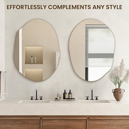 Irregular Asymmetrical Wall Mirror for Living Room Bathroom Entryway, Modern Decorative Wall Mirror Hanging (Hook Style, 24'' x 18'')