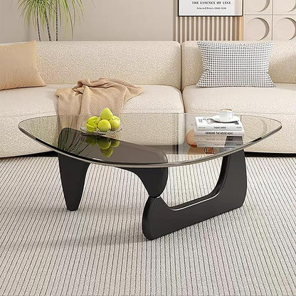 Mid Century Modern Glass Coffee Table, Black Coffee Table for Living Room, Elegant and Functional Coffee Tables,Suitable for Bedroom Living Room Reception Office Tables（Black/Transparent，Large）