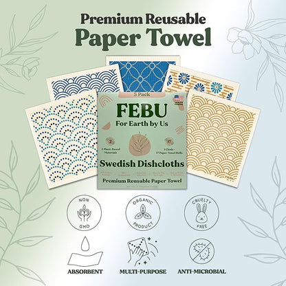 FEBU Swedish Dishcloths 5 Pack Japanese Reusable Washable Kitchen Dish Towels Tabletop Decor Japanese