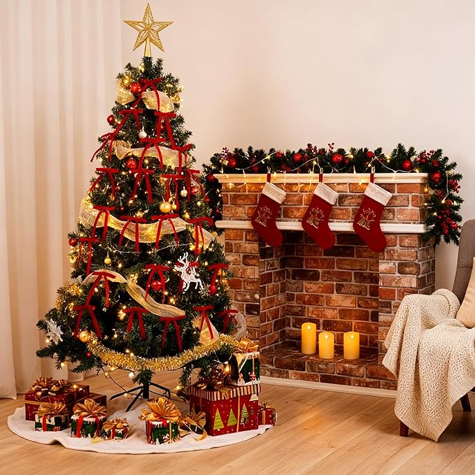 AYGXU 30pcs Velvet Bows for Christmas Tree Decorations,Twist tie Bows,Vintage Christmas Bow Decor,premade Bow for Gift Wrapping,Table,Garland,Fireplace Decor.red(5/8" W,5.1 * 7in)