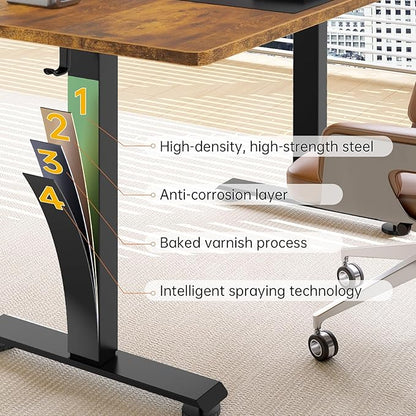 Veken 55 Inch Large Electric Standing Desk, Heights Adjustable, Sit to Stand Up, Work Home Office Computer Table for Study, Walking Pad, Writing, and Games, Wooden Desktop Desks, Brown