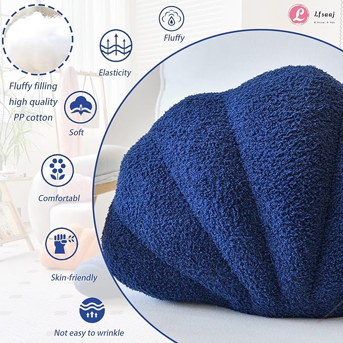 Seashell Throw Pillows, Shell Shaped Throw Pillows, 18 Inch Soft Home Decorative Pillow Plush Cushion for Bed Couch Living Room Decor Accent Throw Pillow (Navy 18Inch)