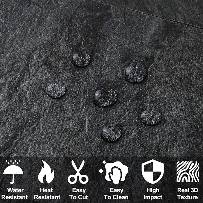 AULIGET 200 Pieces Black Slate Peel and Stick Backsplash Wall Tiles, 3" x 6" PVC Faux Stone Stick on Tiles for Backsplash Kitchen, Bathroom, Laundry Room, Camper, Fireplace