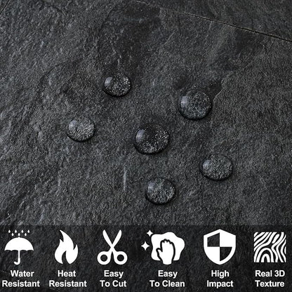 AULIGET 200 Pieces Black Slate Peel and Stick Backsplash Wall Tiles, 3" x 6" PVC Faux Stone Stick on Tiles for Backsplash Kitchen, Bathroom, Laundry Room, Camper, Fireplace