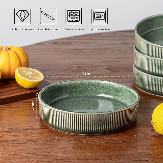 GBHOME 7.5'' Stoneware Pasta Bowls, Serving Bowls Set of 6 for Kitchen, Double Reactive Glaze Bowls for Fruit,Pasta,Salad,Oatmeal,Meal, Microwave Safe (6 pcs)