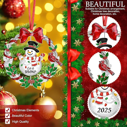 Christmas Ornament 2025 for Christmas Tree Decorations, Dated 2025 Christmas Wreath Ornament with Rotatable Snowman for Holiday Decorative Keepsake Gift(Metal,1 Pack)