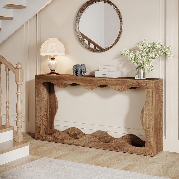 Tribesigns 63 Inches Farmhouse Console Table with Storage, Couch Table Behind Sofa, Long Entryway Sofa Station, Narrow Console Stand, Hallway Stand for Entryway Living Room, Wood Grain