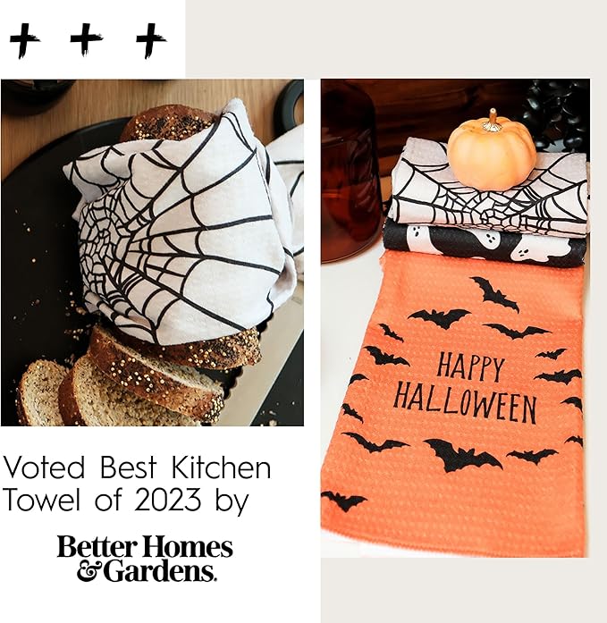 GEOMETRY Halloween Kitchen Towels Quick Dry Microfiber Dish Towels Premium Waffle Happy Halloween 18x30