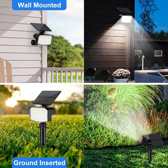 Solar Spot Lights Outdoor Waterproof Adjustable Solar Powered Landscape Lights for Yard 3 Long Time Lighting Modes Spotlights for Pathway Garden Outside Wall Pool Porch- 10 Pack, Cool White