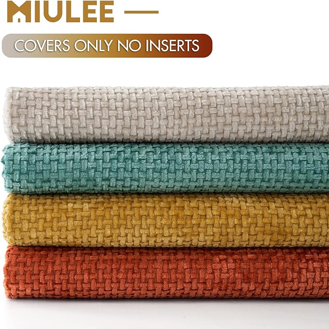 MIULEE Pack of 4 Throw Pillow Covers 18x18 Inch Neutral Orange/Teal Soft Decorative Chenille Pillow Covers Farmhouse Accent Cushion Covers for Boho Home Decor Spring Bedroom Living Room