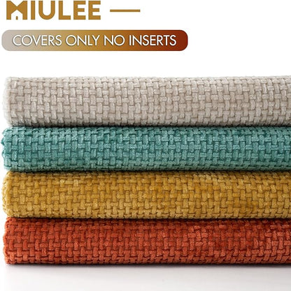 MIULEE Pack of 4 Throw Pillow Covers 18x18 Inch Neutral Orange/Teal Soft Decorative Chenille Pillow Covers Farmhouse Accent Cushion Covers for Boho Home Decor Spring Bedroom Living Room