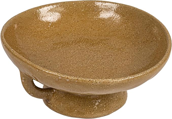 Creative Co-Op Stoneware Footed Pedestal/Bowl with Handles, Reactive Glaze Decorative Object, Taupe