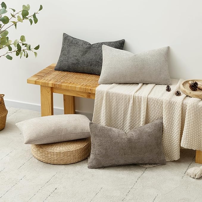 MIULEE Pack of 4 Throw Pillow Covers 12x20 Inch Neutral Soft Decorative Chenille Pillow Covers Farmhouse Boho Accent Cushion Covers for Mid Century Modern Home Decor Bedroom Living Room