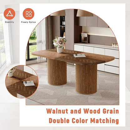 78.7" Extra Long Dining Table for 6-10 People, Farmhouse Kitchen Table with Cylindrical Fluted Bases, Modern Rectangular Dining Table for Dining Room, Kitchen, Living Room