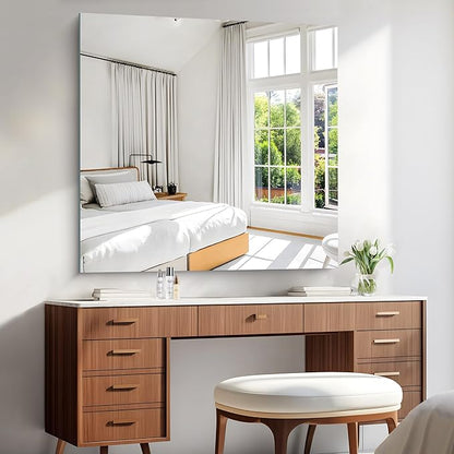 KOCUUY Large Frameless Mirror, 42x42 Inch Square Bathroom Vanity Mirror for Over Sink, Upgraded Shatterproof Unframed Design for Bedroom, Living Room, Entryway