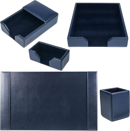DACASSO Bonded Leather Desk Set - Luxury Leather Desk Pad & Desk Organization Essentials (Navy Blue, 5 Piece)